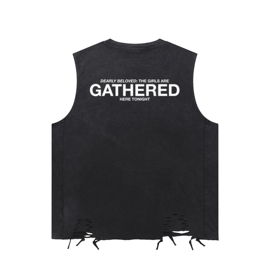 GATHERED Snow Washed Raw-Hem Tank Top